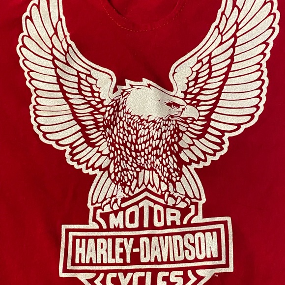 Harley Davidson Women’s American Eagle Glitter Cutout Front Red White Tee Shirt - Picture 3 of 6